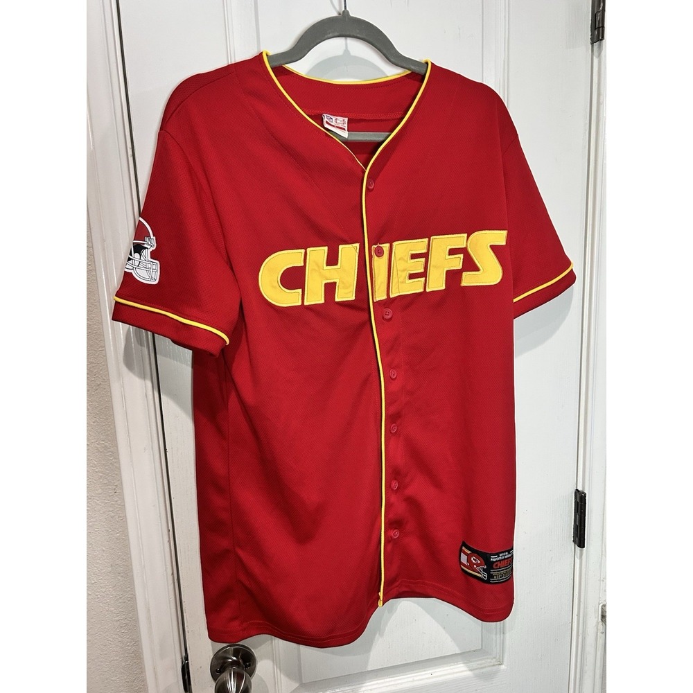 Kansas City Chiefs Shirt Mens Small Red NFL Football Mesh Button Jersey Top